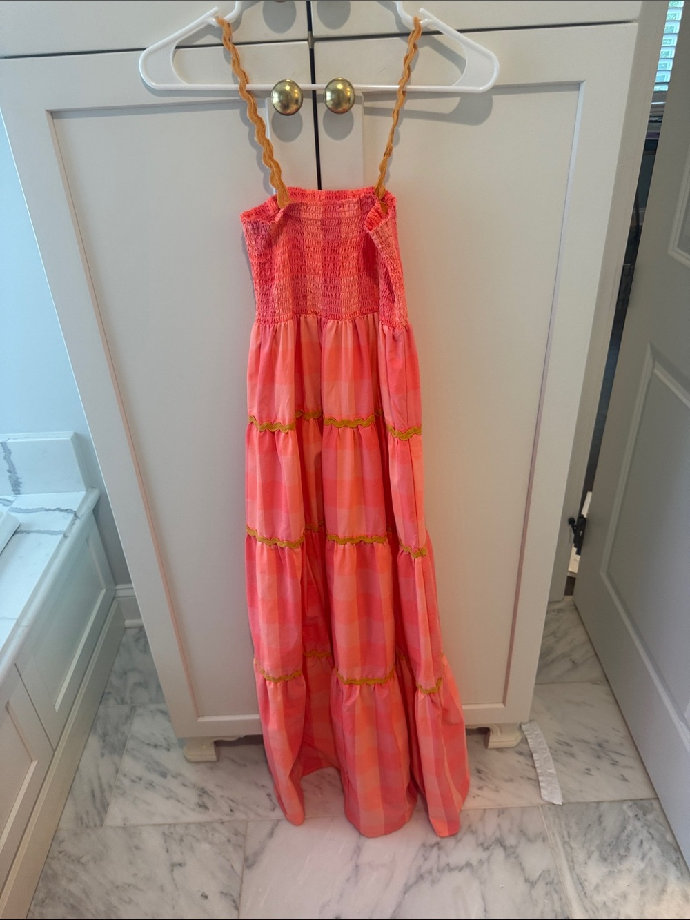 Sundry Pink Maxi Dress with Yellow Trim